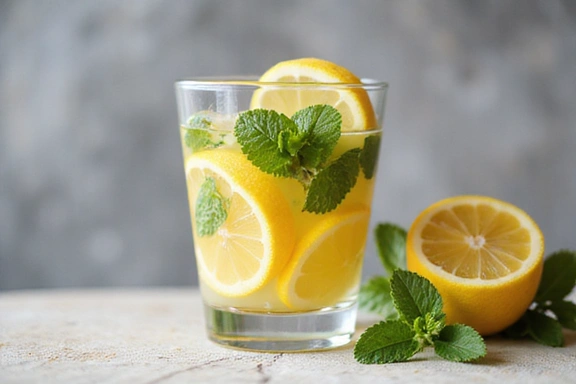 A glass of water with lemons and mint, symbolizing natural detoxification.