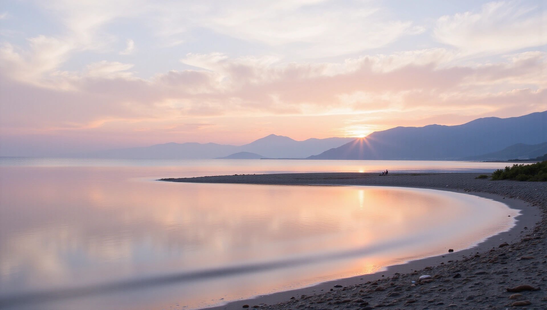 Tranquil beach at sunrise symbolizes inner peace and holistic well-being